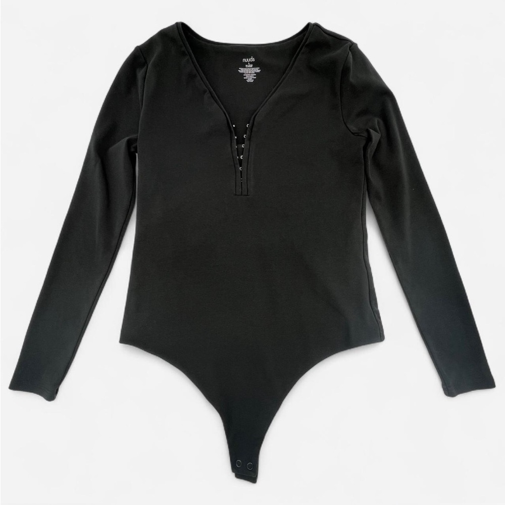 Nuuds Hook and Eye Bodysuit Black  V Neck Size Large